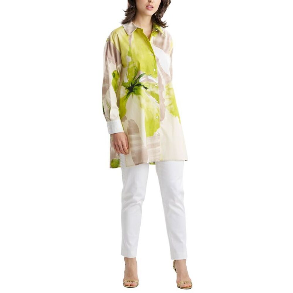 Natori Womens  Orchid Poplin Oversized Shirt, Green